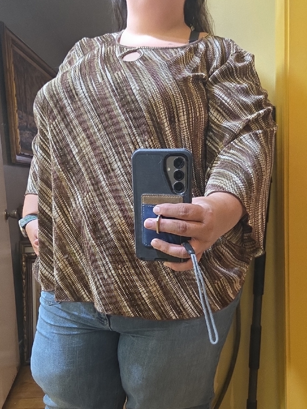 Maggie Barnes Brown, Cream & Tan Textured Pattern Blouse